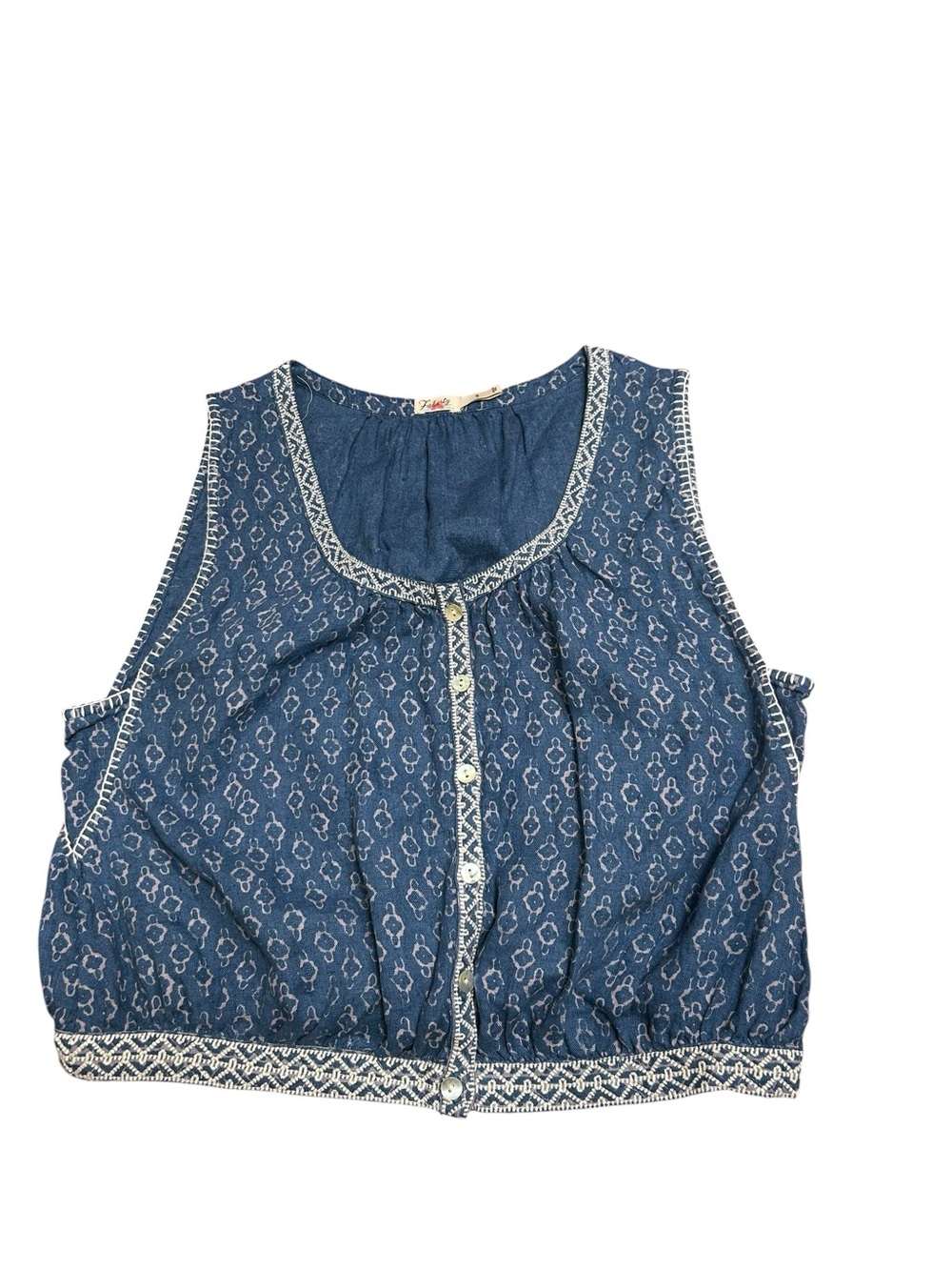 Faherty Isla blue linen denim embroidered sleeveless crop tank top size small - Picture 5 of 11